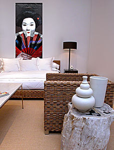 large wall art featuring geisha